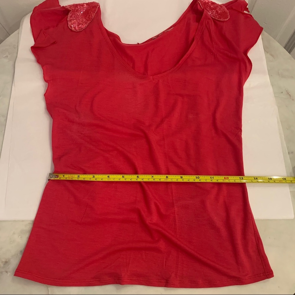 Armani Exchange pink fushia shoulder heart sequined T-Shirt